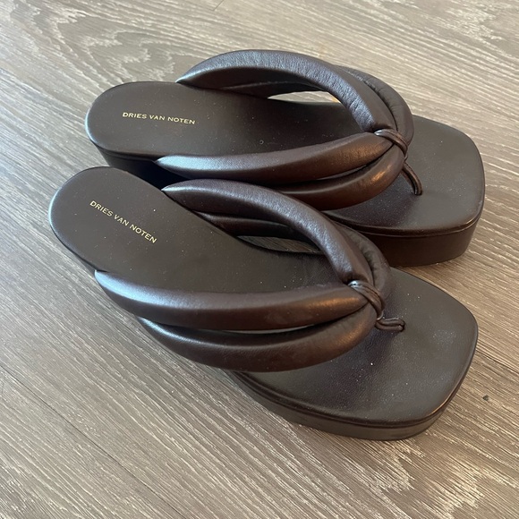 Dries Van Noten Dark Brown Padded Platform Flip Flops - Picture 3 of 5
